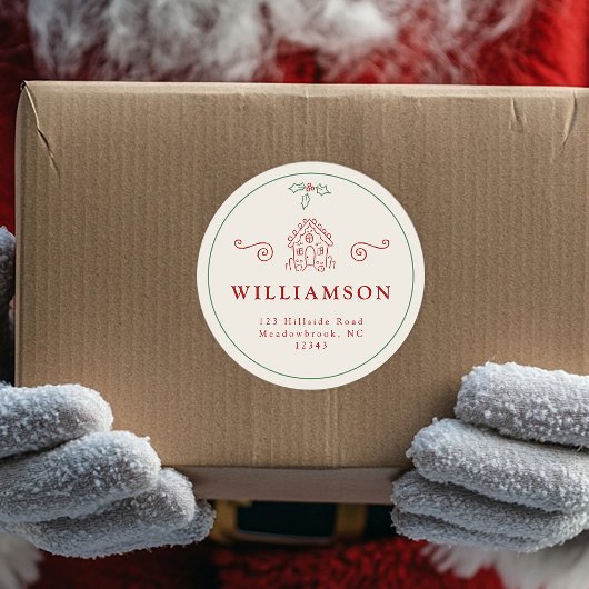 Sticker Rond Maison de pain d'épices rustique Noël moderne