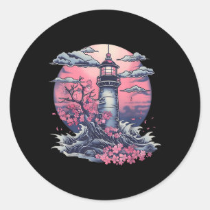Sticker Rond Maison de phare Maison au bord de la mer Voile Bat