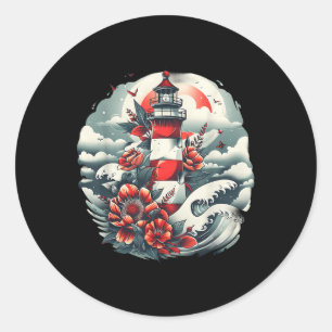 Sticker Rond Maison de phare Maison au bord de mer Voile Bateau