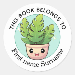 Sticker Rond Maison de plante mignonne Ce livre appartient à Pe