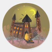 Sticker Rond Maison de sorcière éffrayante Halloween et château (Devant)