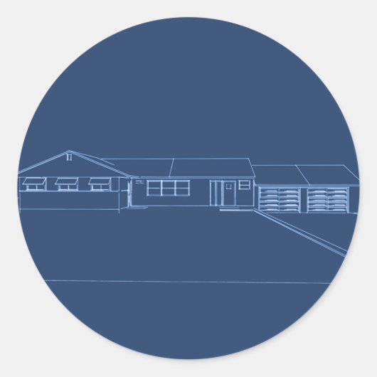 Sticker Rond Maison de style Ranch : Impression bleue (Devant)