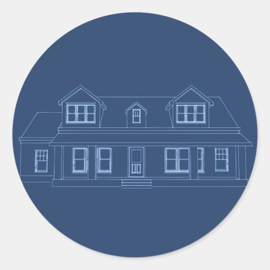 Sticker Rond Maison : Dessin d'impression bleu : (Devant)