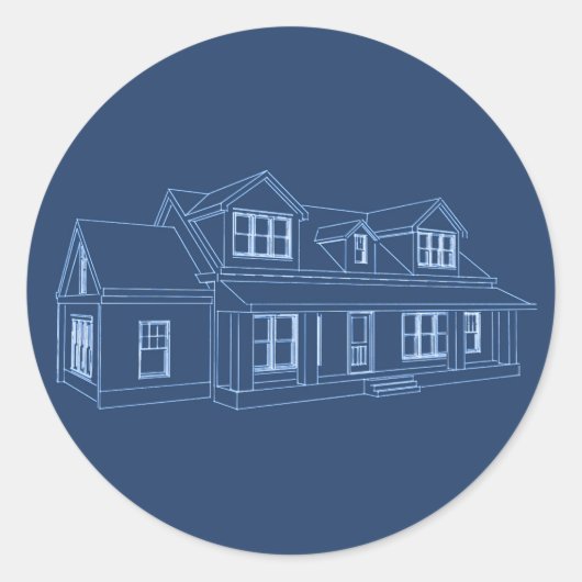Sticker Rond Maison : Dessin d'impression bleu : (Devant)