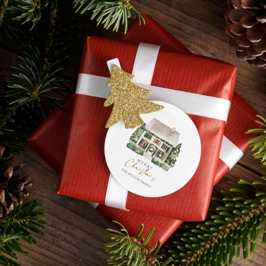 Sticker Rond Maison d'hiver de l'eau Noël