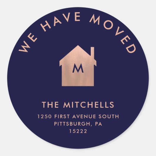 Sticker Rond Maison d'or moderne Faux Rose | Nouvelle adresse (Devant)