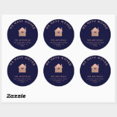 Sticker Rond Maison d'or moderne Faux Rose | Nouvelle adresse (Feuille)
