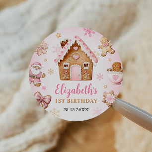 Sticker Rond Maison en pain d'épice mignonne Fille Fête d'anniv