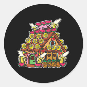 Sticker Rond Maison en pain d'épices décorée de fruits Noël