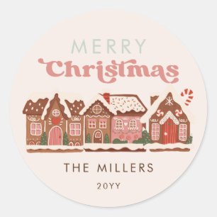 Sticker Rond Maison en pain d'épices Noël moderne joyeux