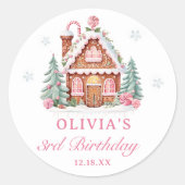 Sticker Rond Maison en pain d'épices Noël rose Anniversaire (Devant)