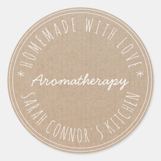 Sticker Rond Maison faite avec amour Aromathérapie Kraft (Devant)