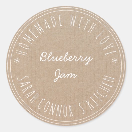 Sticker Rond Maison faite avec amour Blueberry Jam papier Kraft (Devant)