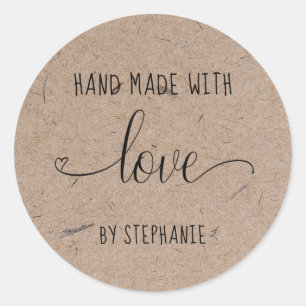 Sticker Rond Maison faite avec amour papier kraft typographique