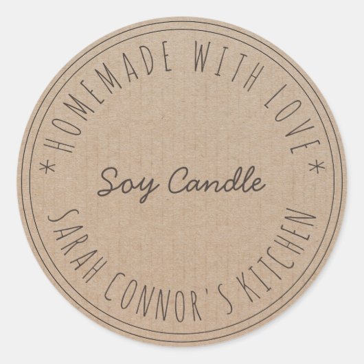 Sticker Rond Maison faite avec amour Soy Candle Papier Kraft (Devant)