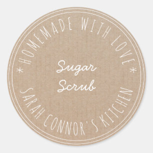 Sticker Rond Maison faite avec amour Sugar Scrub Kraft Spa