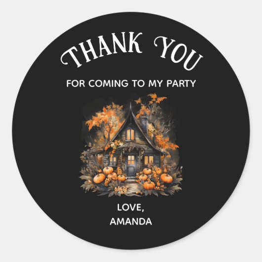 Sticker Rond Maison hantée avec la fête d'Halloween Citrouille  (Devant)