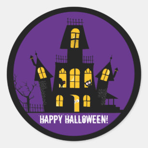 Sticker Rond Maison hantée de dessin animé Halloween effrayant
