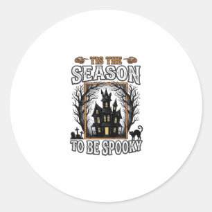 Sticker Rond Maison hantée de saison effrayante vintage Hallowe