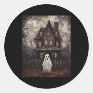 Sticker Rond Maison Hantée Ghost Midnight Halloween Ghost Spook