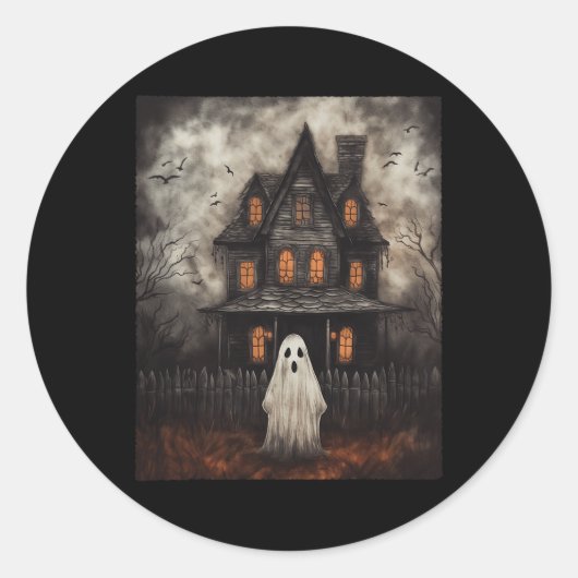 Sticker Rond Maison Hantée Ghost Midnight Halloween Ghost Spook (Devant)