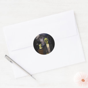 Sticker Rond Maison hantée Halloween American Gothic