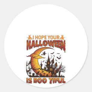 Sticker Rond Maison Hantée Halloween Boo Tiful Croissant Lune B