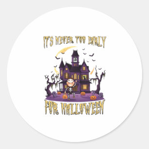 Sticker Rond Maison Hantée Halloween Cimetière Squelette