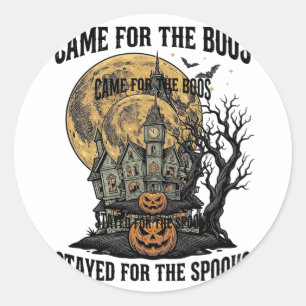 Sticker Rond Maison Hantée Halloween Gravure Vintage T-shirt Ép