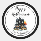 Sticker Rond Maison Hantée Joyeux Halloween (Devant)