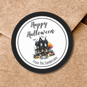 Sticker Rond Maison Hantée Joyeux Halloween