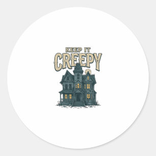 Sticker Rond Maison Hantée Vintage Creepy Halloween Dés