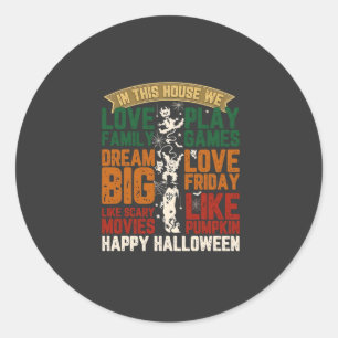 Sticker Rond Maison Joyeux Halloween Monstres Toiles d'araignée