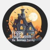 Sticker Rond Maison moderne Black Orange Hauny Happy Halloween (Devant)