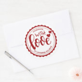 Sticker Rond Maison rouge avec amour Cuisine personnalisée (Enveloppe)