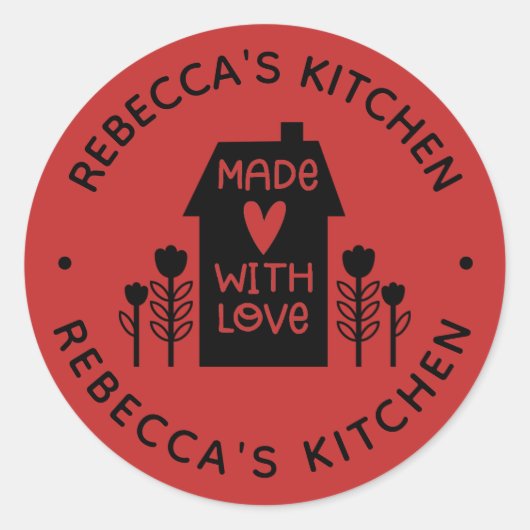 Sticker Rond Maison Rouge Personnalisée Avec Amour (Devant)
