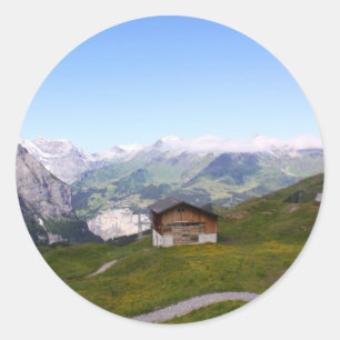 Sticker Rond Maison suisse et alpes
