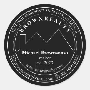Sticker Rond Maison Toit Plan Logo Agent Immobilier simplement