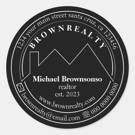 Sticker Rond Maison Toit Plan Logo Agent Immobilier simplement (Devant)