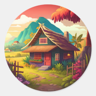 Sticker Rond Maison traditionnelle philippine-36543