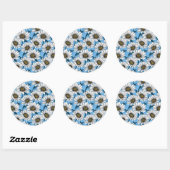 Sticker Rond Maisonnettes, fleurs sauvages sur bleu (Feuille)