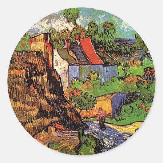 Sticker Rond Maisons à Auvers, Vincent van Gogh. Village (Devant)