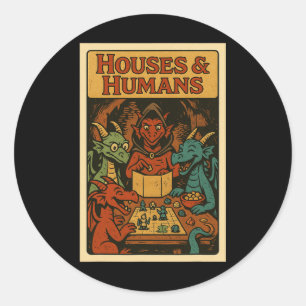 Sticker Rond Maisons Et Humains Drôle Rpg Joueur Nerd Jeux Homm