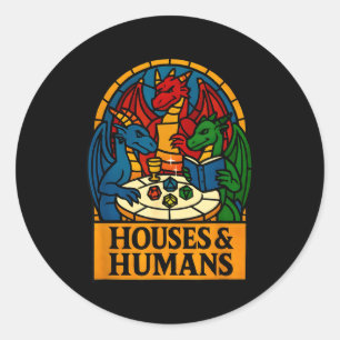 Sticker Rond Maisons Et Humains Drôle Rpg Joueurs Nerdy Hommes 