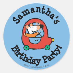 Sticker Rond Maisy conduit une voiture rouge mignonne