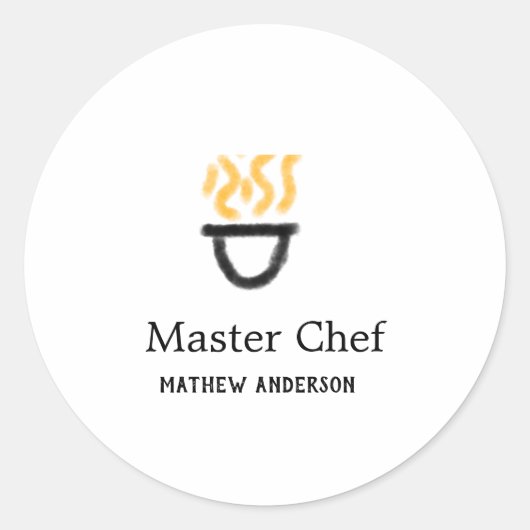 Sticker Rond Maître chef ajouter nom poêle noir fumée de feu ja (Devant)
