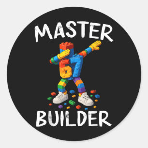 Sticker Rond Maître Constructeur Dabbing 67 Meme Blocs de Const
