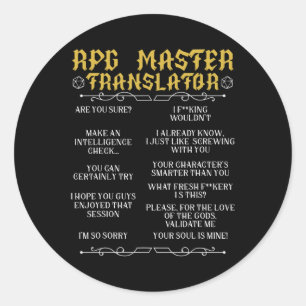 Sticker Rond Maître de Rpg Traducteur Jeux de société D20 Drôle