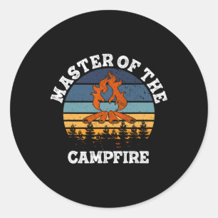 Sticker Rond Maître du feu de camp hommes femmes camping drôle