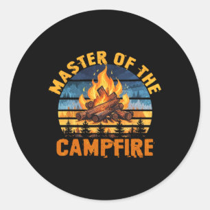 Sticker Rond Maître du feu de camp hommes femmes camping drôle